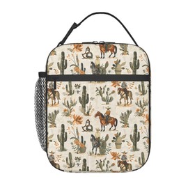 Plistiz Cowboy and Cactus Rustic Western Lunch Box for Women Men, Insulated Lunch Box, Reusable Lunch Bag for Office, Work, Picnic, Travel