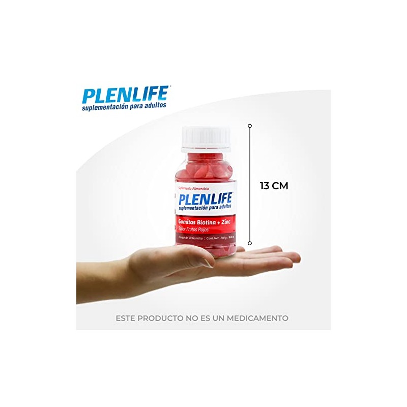 PLENLIFE Gomitas biotina y zinc sin azúcar sabor frutos rojos,