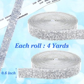 GUGANEL Self Adhesive Silver Rhinestone Ribbon Strips, 3 Yards Bling Crystal Ribbon Rhinestone Sticker with 2 mm Rhinestone for DIY Car&Craft Decoration Wedding Christmas Gift (Silver)