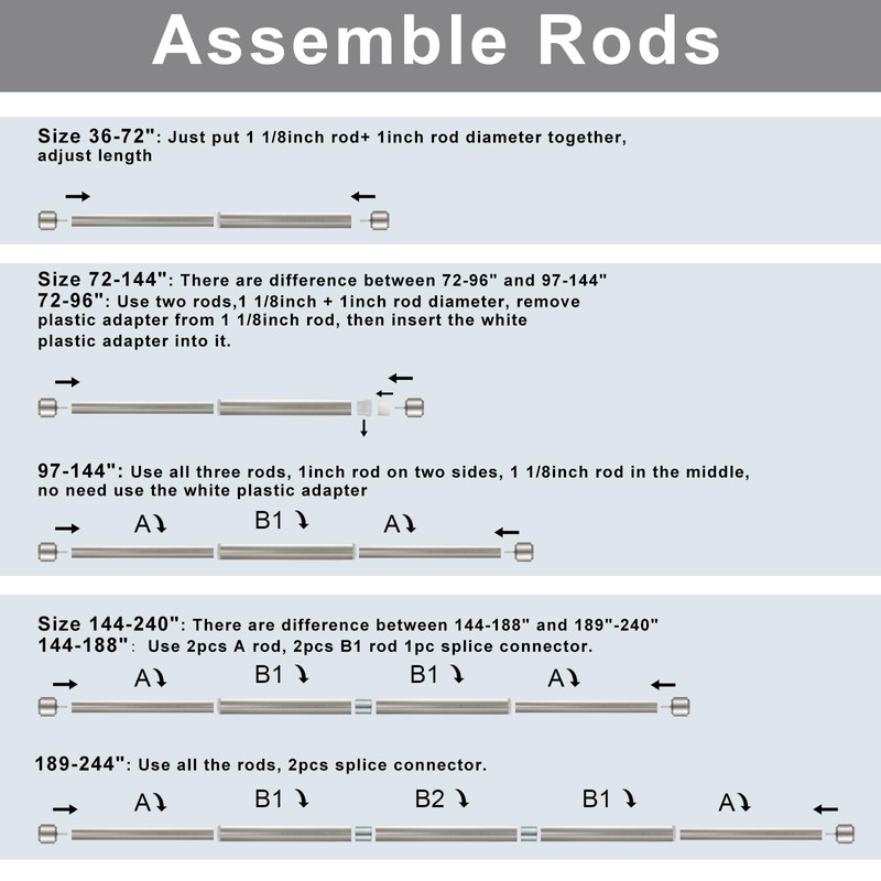 Heavy Duty Curtain Rods, 1 1/8 Inch Diameter Single Curtain