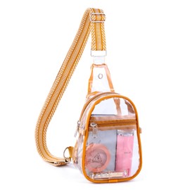 Clear Sling Bag for Women, Stadium Approved Clear Fanny Pack, Fashion Small Crossbody Bags Chest Bag with Adjustable Strap Beige Brown