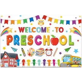 BZBAIS Welcome to Preschool Backdrop Banner Colorful First Day of School Party Decorations Students Welcome Back to School Photography Background for School Classroom Party Supplies Decorations