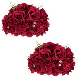 NUPTIO - Bolas de flores para centros de boda, 2 piezas, 30 cm, diámetro de bolas de flores artificiales, ramo de flores para centro de mesa, burdeos, falsas rosas para decoraciones de bodas