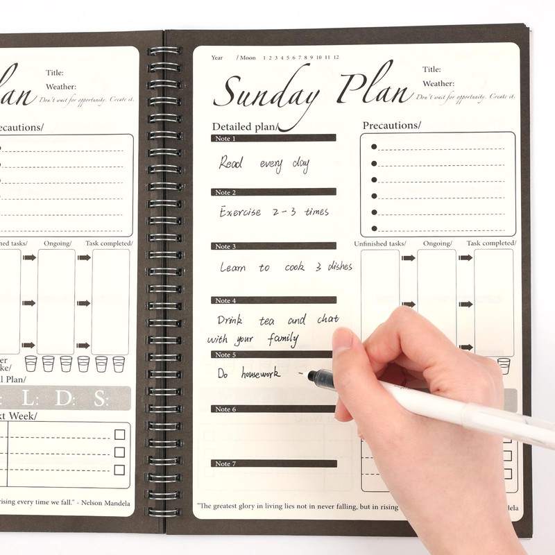 Daily and Weekly Planner,7" x 10" Black Daily Task Notebook
