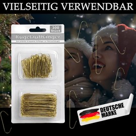 300 x Christmas Baubles Hangers - Quick Hanger (150 x Large / 150 x Small) - Ball Hanger for Christmas Tree Baubles - Ball Holder for Christmas Tree Double Hooks Decorative Pendant - Golden Hooks