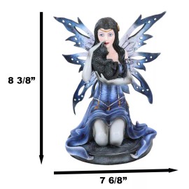 Ebros Blue Celestial Witch Fairy Cradling A Mystical Black Cat Statue 8.25" Tall