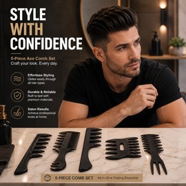 5-Piece Hair Styling Comb Set for Men & Women – Professional Barber Combs with Hair Clips and Oil Styling Tools for Daily Grooming