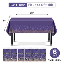 Eleclassi Purple and Gold Dot 6 Pack Premium Disposable Plastic Tablecloth 54 x 108 in - Plastic Table Cloth Disposable Tablecloth for 8 Ft Rectangle Table - Polka Dot Plastic Table Cover for Parties