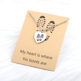 CYTING Military Gift My Heart Is Where His Boots Are Necklace Deployment Jewelry Gift For Soldier Military Wife/Mom