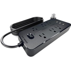 Nanolake Power Strip Surge Protector with USB Ports (3A&1C),Outlet Extender Extension Cord 6 Ft,1700 Joules,6 AC outlets,Flat Plug,Wall Mountable,Dorm Home Office Black (Bright Black)