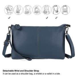 befen Crossbody Bags for Women Anti-theft Leather Wristlet Wallet for Women Small Clutch Phone Purse with RFID Blocking Card Slots - Gray Blue