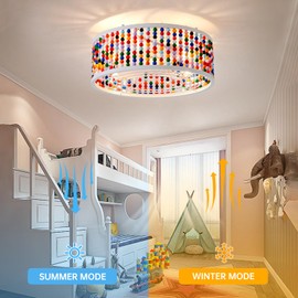Liokoc Ceiling Fans with Lights and Remote, Caged Ceiling Fan with Handcrafted Beaded Décor 6 Speeds Reversible 19 inches Bulbs Included for Flush Mount Ceiling, Colorful