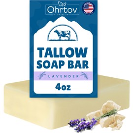 Beef Tallow Soap Bar – All Natural Grass Fed Tallow Soap Lavender – Moisturizing Face & Body Wash Great for Eczema, Dry, Itchy, Sensitive Skin – Handcrafted Bath Soap for Adults, Kids, Made in USA