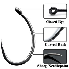 9KM DWLIFE Fishing Hooks 50pcs,Barbless Carp Fishing Hook Curved Shank/Wide Gape for Fishing Rigs Tackle Set up Size 10