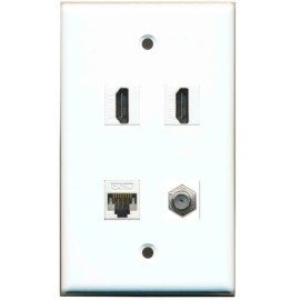 Wallplate City 1 Gang Flat 2 HD Coax CAT5E Ethernet Coupler Port Wall Plate