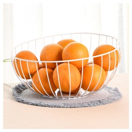 Folkulture Fruit Basket for Kitchen Counter, 10" Inch Countertop Fruit Bowl, Metal Wire Basket for Aesthetic Kitchen Décor, Large Fruit Storage Holder For Table Decor (White)