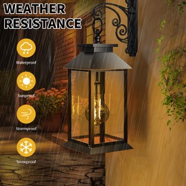 AYTPU 2 Pack Hanging Solar Lanterns Glass Solar Lights Outdoor Waterproof Upgraded Solar and AAA Battery Powered, for Outside Porch, Patio and Indoor Tables, Mantelpiece