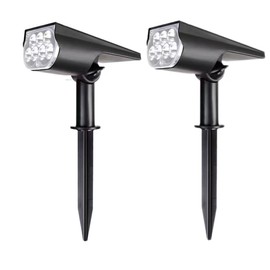 Solar Spot Lights Outdoor, 2 Pack Warm White Landscape Spotlights Dusk to Dawn 3 Modes 3 Brightness Adjustable, IP65 Waterproof Solar Lights for Lawn Tree Patio Driveway Path