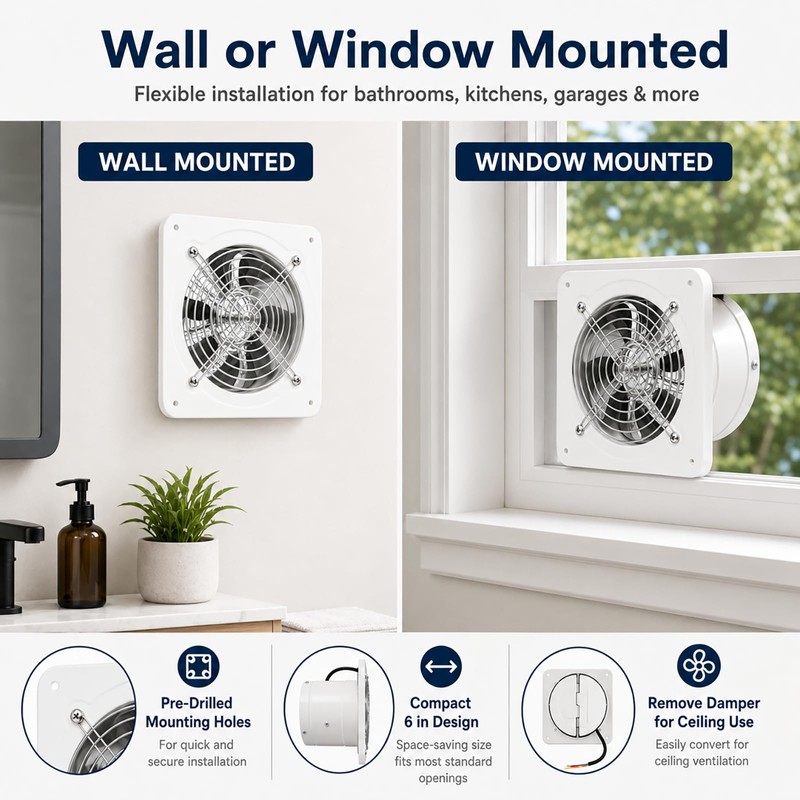 8 Inch Exhaust Fan, 110V 40W Wall Mounted Ventilation Fan