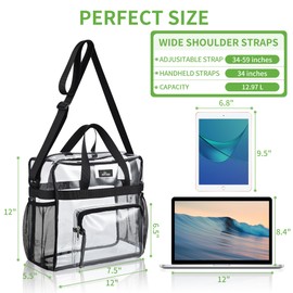 MAY TREE Clear Bag for Stadium Events 12×6×12 Clear Tote Lunch Bag with Reinforced Strap for Work, Concert and Sports, Black