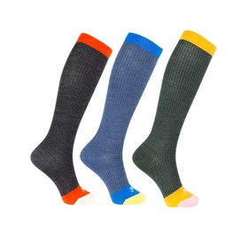 ja vie JAVIE Merino Wool Compression Socks for Women & Men (15-20mmHg) Knee High Seamless Toe Mock Rib Stockings with Contrast Toe