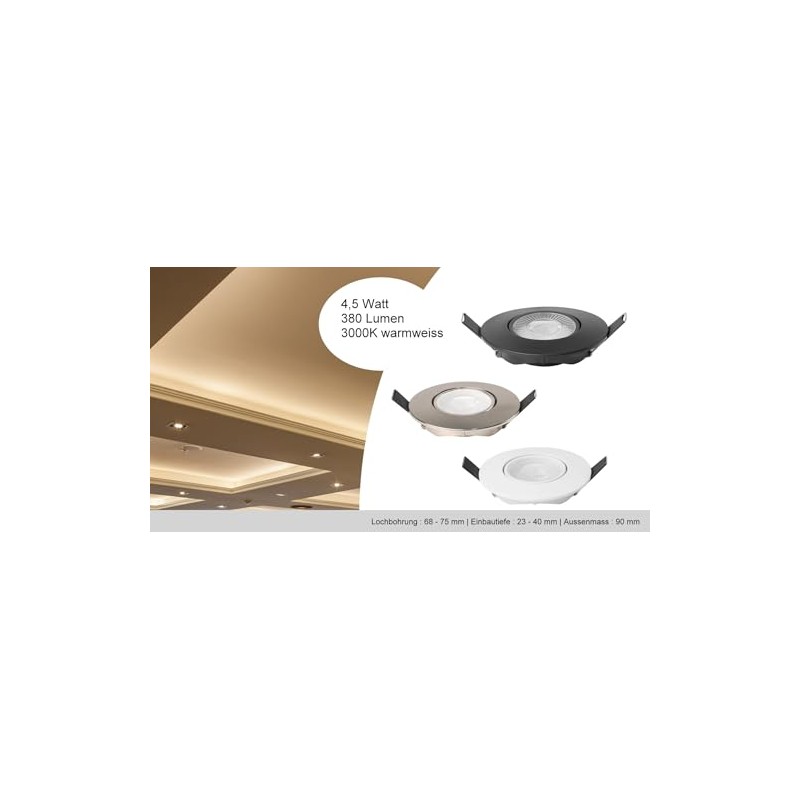 LICHT DISCOUNT LED Recessed Spotlight Black Swivelling 230 V 4.5