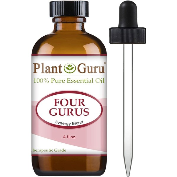 Four Gurus Essential Oil Blend 4 oz Bulk 100% Pure Natural Therapeutic Grade Blended with Clove, Cinnamon, Lemon, Rosemary Eucalyptus for Aromatherapy Diffuser and Immune Support