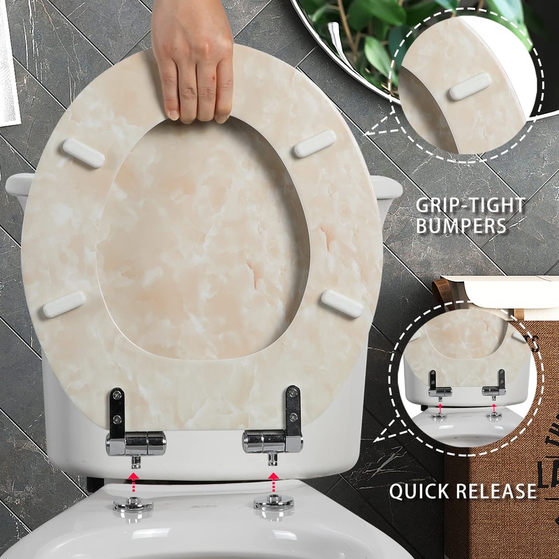 Angel Shield Marble Toilet Seat Durable Molded Wood with Quiet