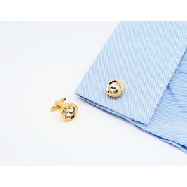 Jonwo Round Crystal Cufflinks for Men with Gift Case Silver Tone Gold Plated Men Crystal Cufflinks for Wedding Daily Office Shirt Party Birthday Anniversary Dress (14K Gold Plated Transparent Crystal)