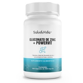 Gluconato de Zinc 20 mg de Zinc Elemental | Uno al día | 100 Cápsulas | S&V | Sin Gluten y Sin OMG.