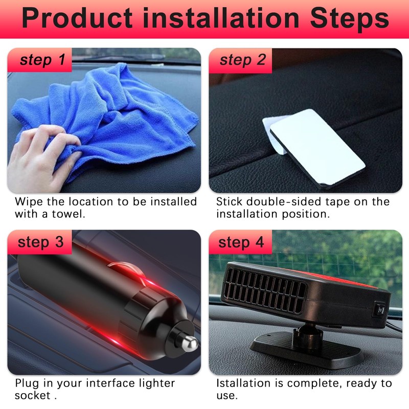 KINOWJI Portable Car Heater,12V 200W Fast Heating Defroster 2 in