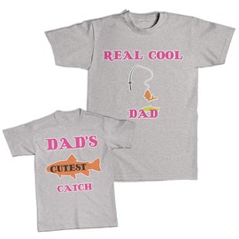 Fathers Day Dad and Son Matching Outfits Clothes Real Cool Dad Fishing Rod Fish - Cutest Catch Fish Cotton Dad 2X-Large Toddler 3T Oxford Gray