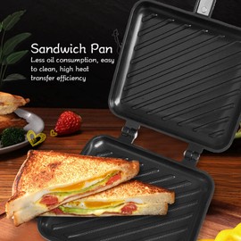 Acouto Sandwich Pan Breakfast Grilled Cheese Maker Flat Bottom Nonstick Sandwich Panini Maker Flip Grill Pan for Breakfast Pancakes Omelets Frittatas Toas