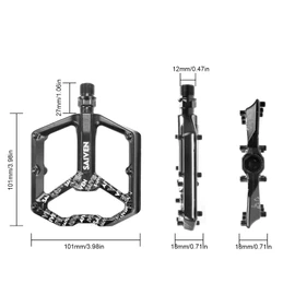 KINGTLE Pedales de Bicicleta MTB Pedales Universales de Aleación de Aluminio,Pedal para Bicicleta De Montañera Y Carretera Apto para 9/16 Pulgadas 1 Par Black