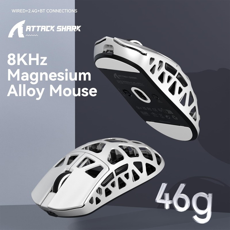 ATTACK SHARK R3 Magnesium Alloy Wireless Gaming Mouse, BT/2.4Ghz/Wired 46g