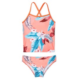 Century Star Girls Swimsuits Two Piece Tankini Bathing Suit Hawaiian Swimwear Kids Toddler Beach Swimsuits Pink Leaf Flower 10-11 Years