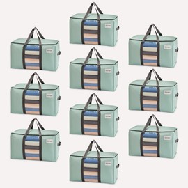 VENO 10 Pack Moving Bags, Christmas Ornament Storage, Moving Supplies, Moving Boxes, Packing Storage Boxes with Lids Alternative, Heavy Duty Totes, Handles, Zipper (Light Green with Window, 10 Pack)