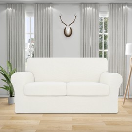 Easy-Going 3 Pieces Stretch Couch Cover Sofa Cover for Dogs Washable Sofa Slipcover for 2 Separate Cushion Couch Spandex Jacquard Fabric Elastic Furniture Protector for Pets, Kids (Ivory, Loveseat)