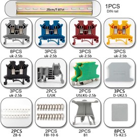 DIN Rail Terminal Blocks UK 2.5B, Feed-Through Terminal Block DIN Rail Connection Blocks Kit DIN Rail Clamps for DIY Automation Projects Production Automation