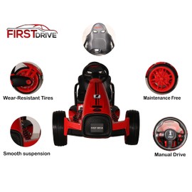 First Drive - Electric Go Kart - Go Kart for Kids - Electric Car for Kids - Ride on Car - Kids' Electric Vehicles, for Boys/Girls (Red)
