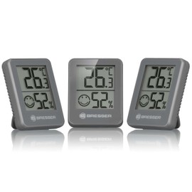 Bresser Temeo Thermometer Hygrometer, Hygro Indicator Set of 3 for Desk or Wall Mounting with Room Climate Indicator, Grey