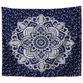 MT Majami Wall Hanging Mandala Indian 200 x 150 cm Blue Polyester Wall Towel Tapestry Hippie Retro