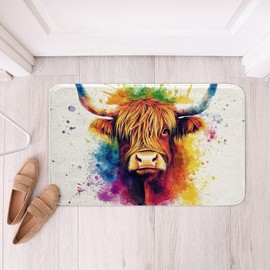 Homemissing Colorful Highland Cow Bath Mats 16x24Inch For Kids Boys Girls Teens Highland Cattle Bathroom Rugs for Shower Tub Farmhouse Animal Bath Rugs Western Decor Bathroom Accessories