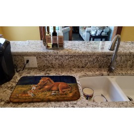 Caroline's Treasures 7329DDM Corgi Sunrise with Colt Dish Drying Mat Absorbent Dish Drying Mat Pad for Kitchen Counter Dish Drainer Mat for Countertop, 14 x 21", Multicolor