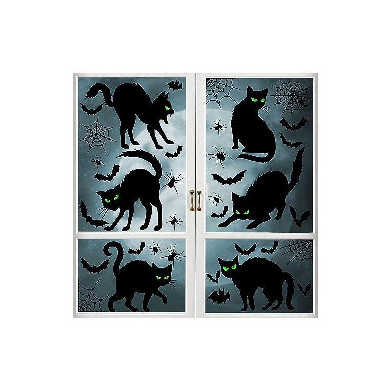 Decoración para ventanas de gato negro de Halloween, calcomanías espeluznantes