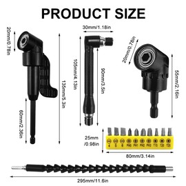 14-Piece Angle Screwdriver Attachment Set, 105° Angle Attachment for Cordless Screwdriver, Angle Drill Attachment, Flexible Shaft Drill Bit Holder, 1/4 Inch Hex Shank, Angle Gear, for Garage,