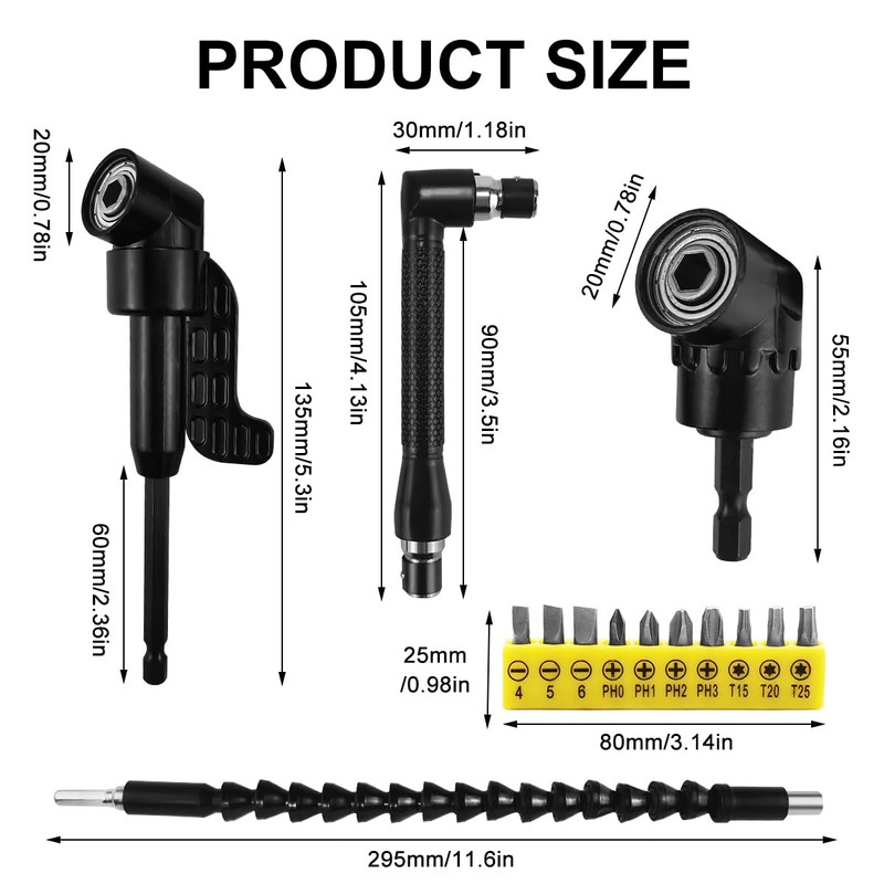 14-Piece Angle Screwdriver Attachment Set, 105° Angle Attachment for Cordless