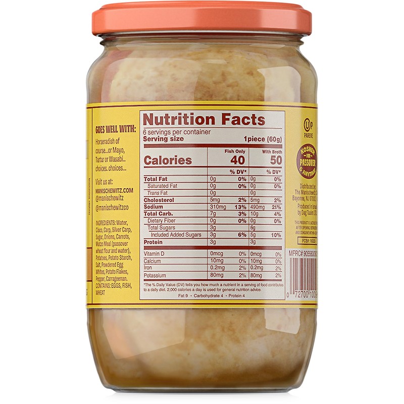 Manischewitz Premium Gold Gefilte Fish with Carrots 24oz (2 Pack),