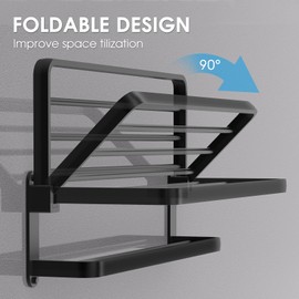 BOZWELL Bathroom Lavatory Towel Rack with Two Towel Bars,20-Inch Towel Holder with Shelf BZ105-A (Matte Black)