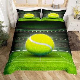 Kids Tennis Ball Bedding Set 3D Ball Duvet Cover for Boys Girls Women Men Bedroom Tennis Sports Comforter Cover Set Athlete Competitive Single